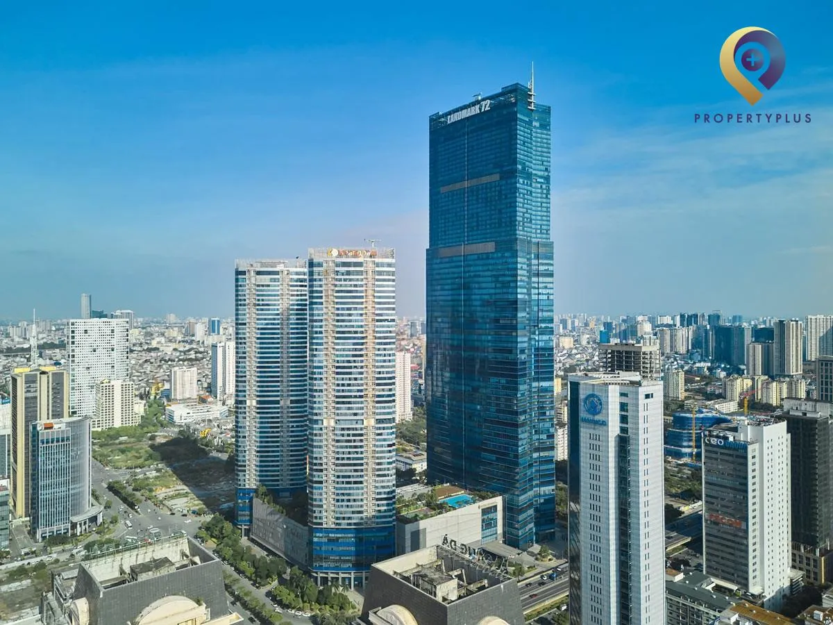 Aerial view of Keangnam Landmark Ha Noi Tower and surrounding buildings